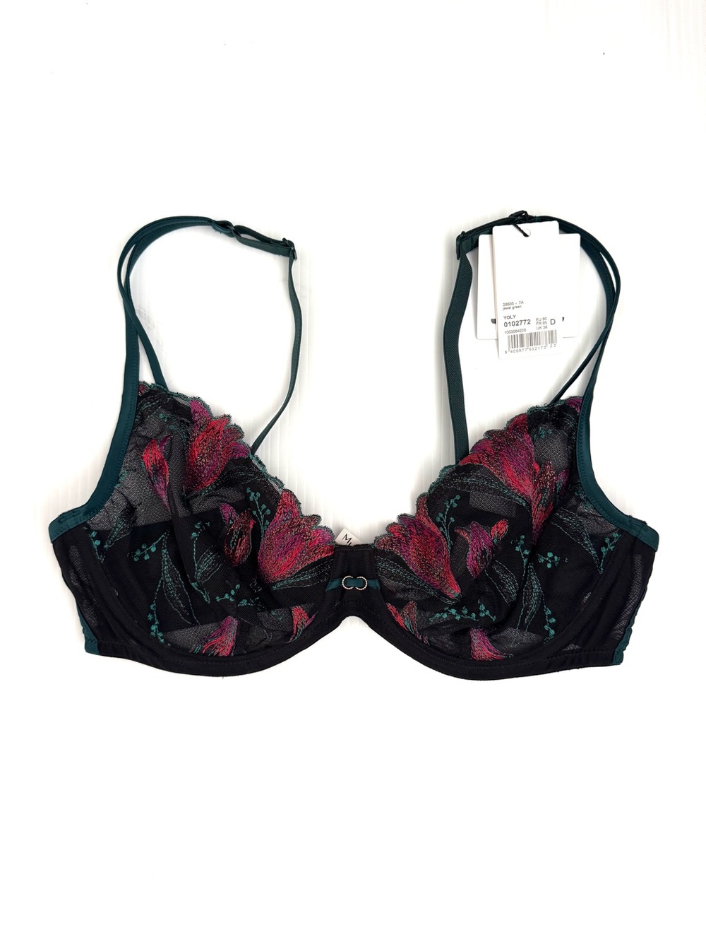 Marie Jo Yoly Lingerie Set Bra 36D Panty M Jewel Green Floral Lace NWT - Picture 5 of 9